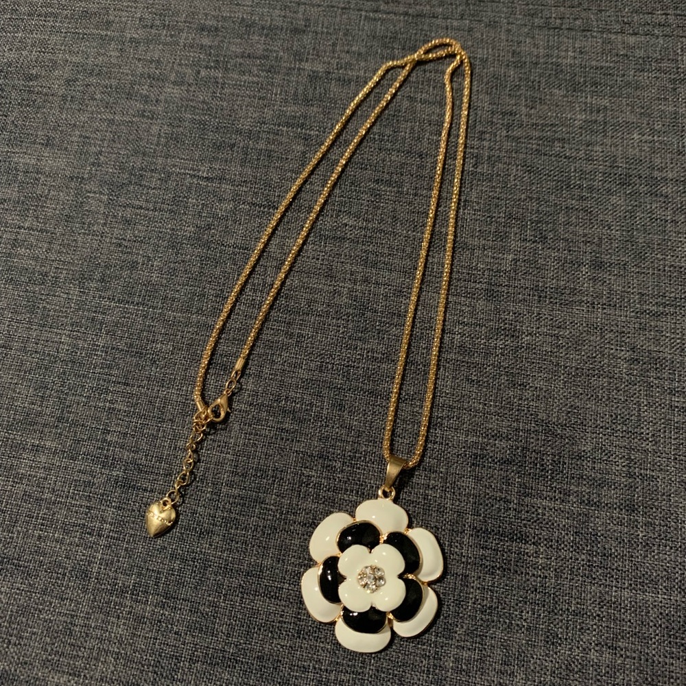 Black Enamel Flower Pendant Necklace